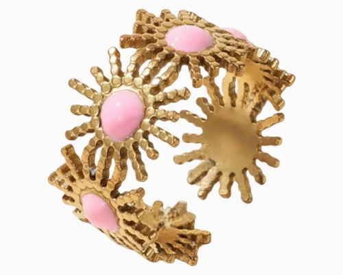 Anillo De Acero Sol Centro Rosa Ajustable