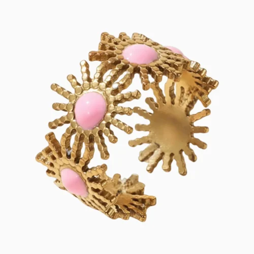 Anillo De Acero Sol Centro Rosa Ajustable