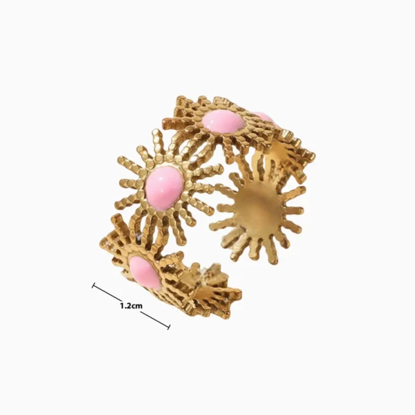 Anillo De Acero Sol Centro Rosa Ajustable
