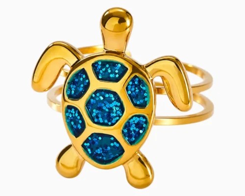 Anillo De Acero Tortuga Azul Ajustable