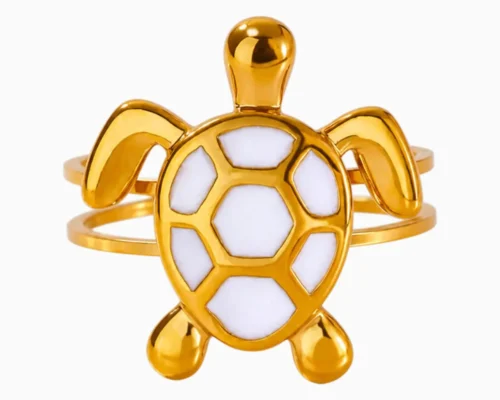 Anillo De Acero Tortuga Blanca Ajustable