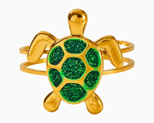 Anillo De Acero Tortuga Verde Ajustable