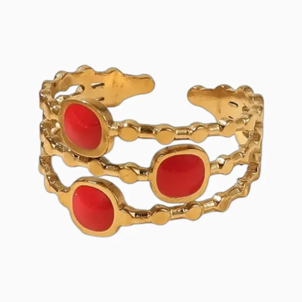 Anillo De Acero Triple Cuadro Rojo Ajustable