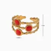 Anillo De Acero Triple Cuadro Rojo Ajustable