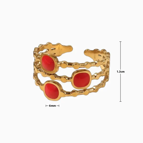 Anillo De Acero Triple Cuadro Rojo Ajustable