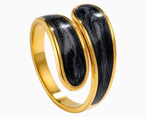 Anillo De Acero Banda Negra Ajustable