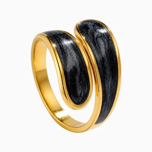 Anillo De Acero Banda Negra Ajustable