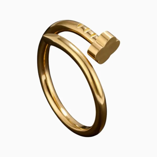 Anillo De Acero Clavo Trebol Dorado