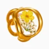Anillo De Acero Dibujo Floral Ajustable