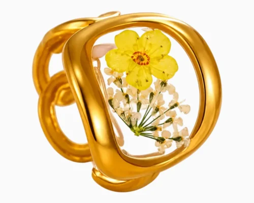 Anillo De Acero Dibujo Floral Ajustable