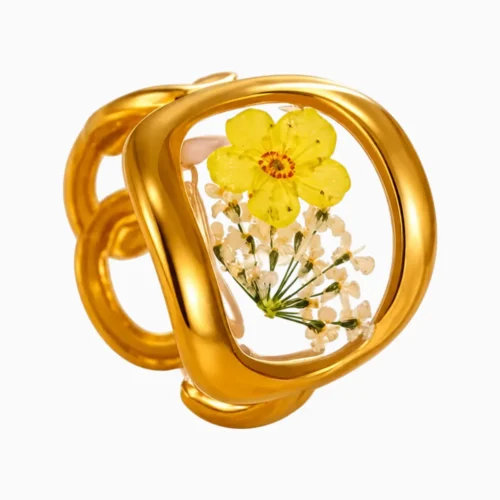 Anillo De Acero Dibujo Floral Ajustable