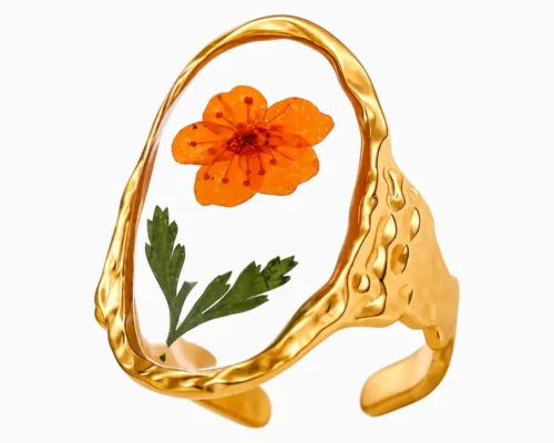 Anillo De Acero Dibujo Floral Rosa Ovalado