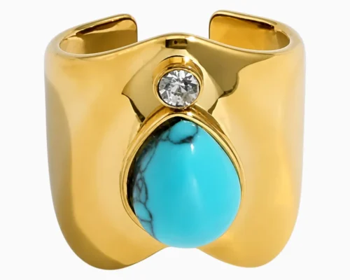 Anillo De Acero Turquesa Ajustable