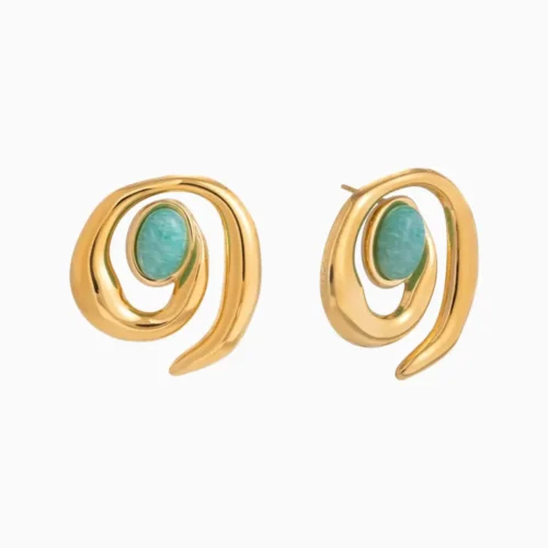 Aretes Broquel De Acero Espiral Turquesa