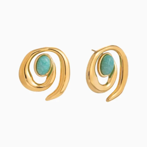 Aretes Broquel De Acero Espiral Turquesa