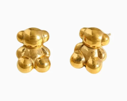 Aretes Broquel De Acero Oso Dorado