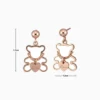 Aretes Broquel De Acero Rosa Oso Blanco