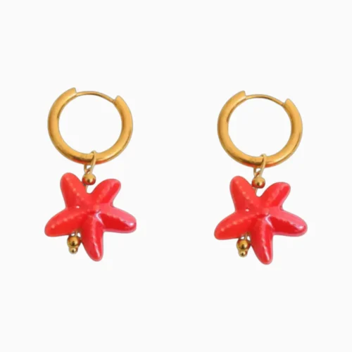 Aretes Huggies De Acero Estrella De Mar Roja
