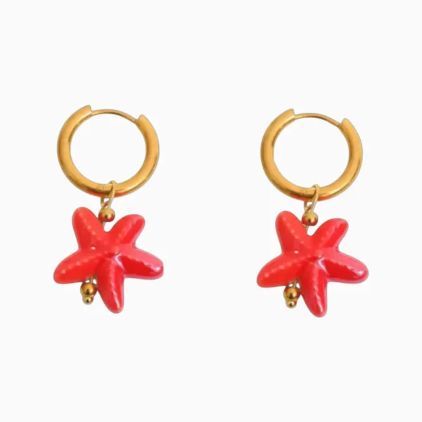Aretes Huggies De Acero Estrella De Mar Roja