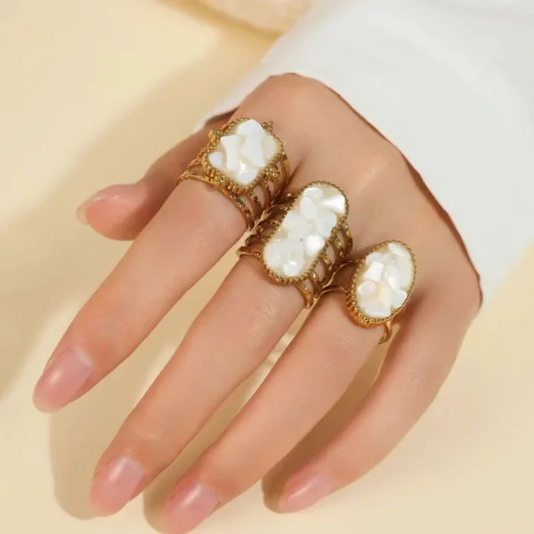Anillo De Acero Piedra Blanca