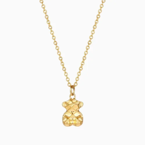 Collar De Acero Dije Oso Geometrico Dorado