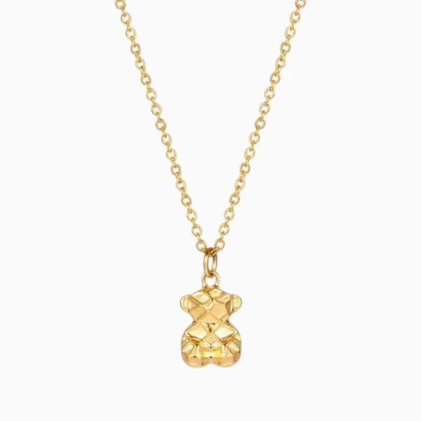 Collar De Acero Dije Oso Geometrico Dorado