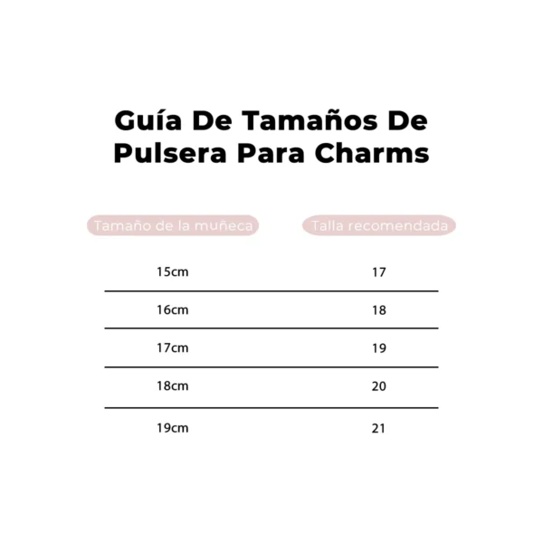 Guia de tamaños de pulseras para charms