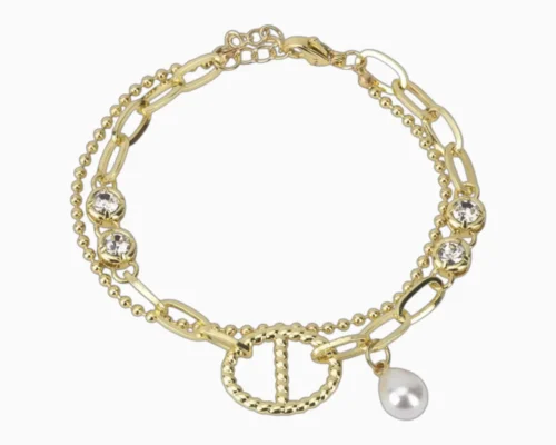 Pulsera De Oro Cuentas Con Perla