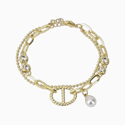 Pulsera De Oro Cuentas Con Perla