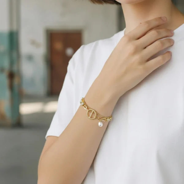 Pulsera De Oro Cuentas Con Perla Pulsera De Oro Cuentas Con Perla