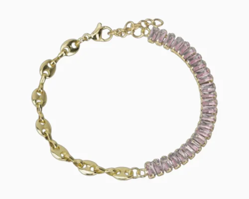 Pulsera De Oro Tenis Rosa Brillante