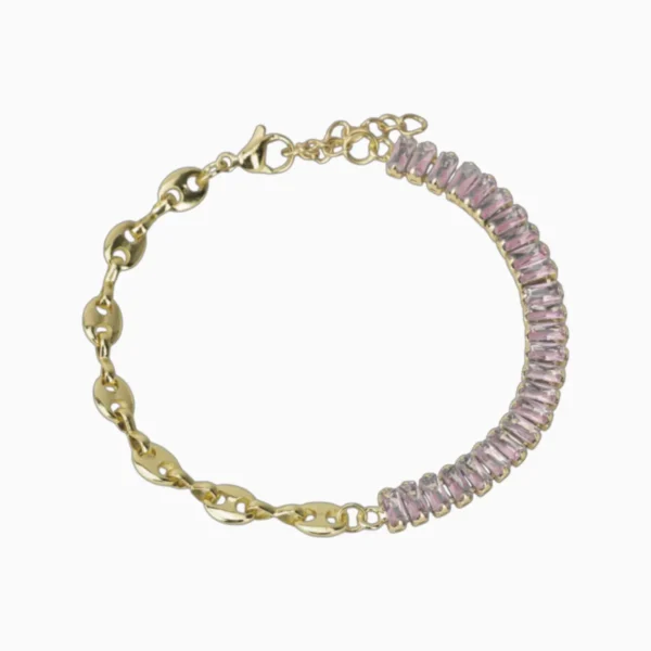 Pulsera De Oro Tenis Rosa Brillante