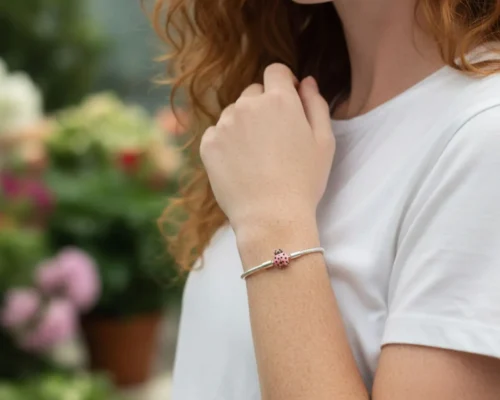 Pulsera De Plata Charms Catarina Rosa