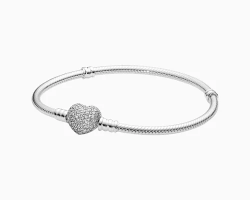 Pulsera De Plata Charms Corazon Brillante