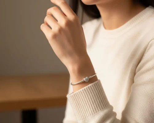 Pulsera De Plata Charms Corazon Brillante
