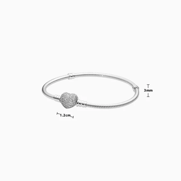 Pulsera De Plata Charms Corazon Brillante