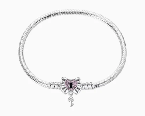Pulsera De Plata Charms Corazon Candado