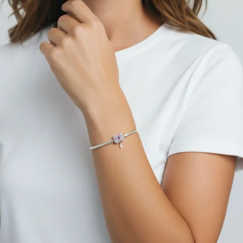 Pulsera De Plata Charms Corazon Candado