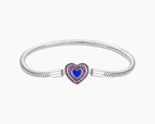 Pulsera De Plata Charms Corazon Pave