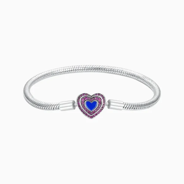 Pulsera De Plata Charms Corazon Pave