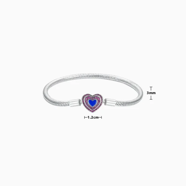 Pulsera De Plata Charms Corazon Pave