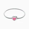 Pulsera De Plata Charms Corazon Rosa