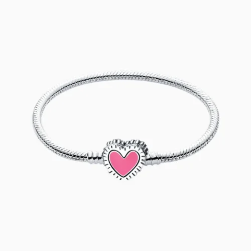 Pulsera De Plata Charms Corazon Rosa Pulsera De Plata Charms Corazon Rosa