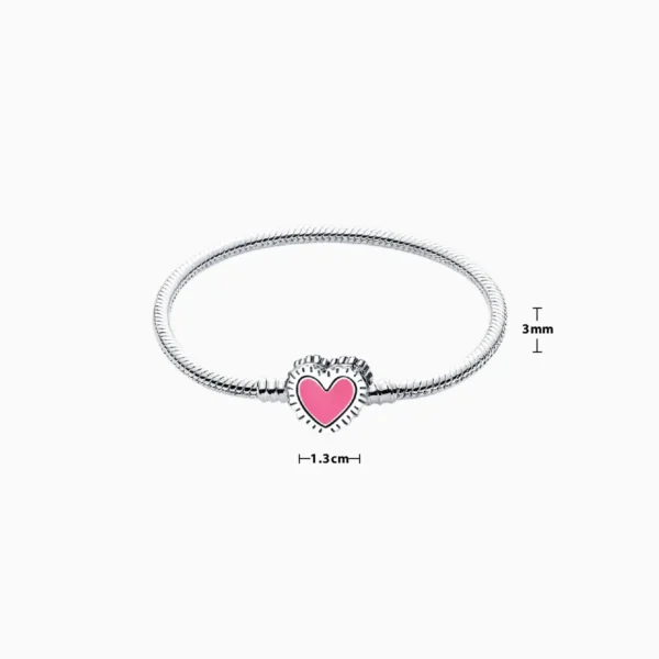 Pulsera De Plata Charms Corazon Rosa