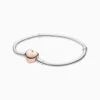Pulsera De Plata Charms Corazon Rosa Liso