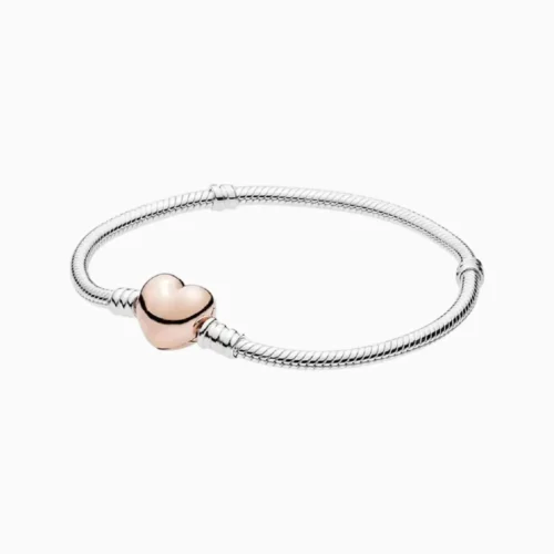 Pulsera De Plata Charms Corazon Rosa Liso