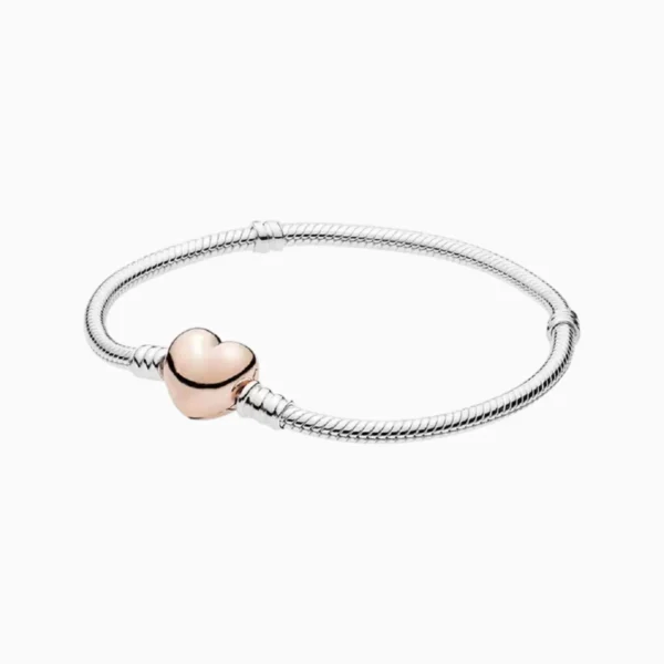 Pulsera De Plata Charms Corazon Rosa Liso