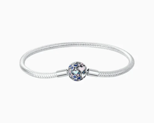 Pulsera De Plata Charms Corazones y Flores