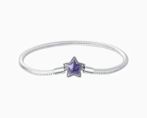 Pulsera De Plata Charms Estrella Morada