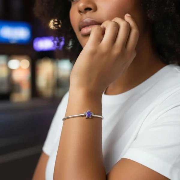 Pulsera De Plata Charms Estrella Morada